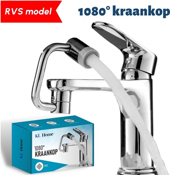 Foto: Kl home 1080 roterende kraankop rvs 2 straalstanden kraan opzetstuk kraankop kraan verlengstuk sproeikop waterbesparend opzetstuk flexibel universeel badkamer keukenonderdelen douche afwassen