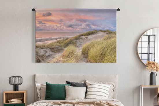 Wandkleed - Wanddoek - Strand - Zee - Duin - Zonsondergang - 180x120 cm - Wandtapijt
