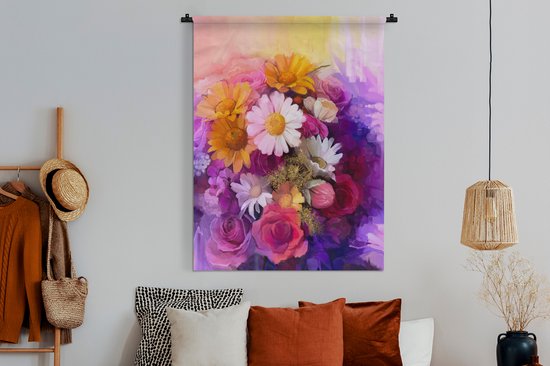 Wandkleed - Wanddoek - Bloemen - Impressionisme - Olieverf - 120x160 cm - Wandtapijt