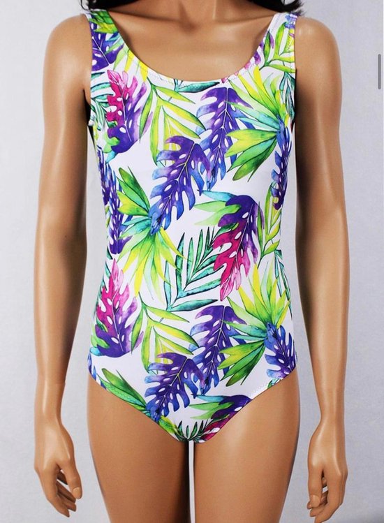 Tropische balderen print badpak- Dames Zwempak Swimsuit 414- Wit groen- Maat 38