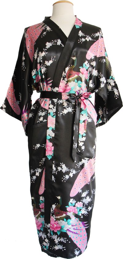 KIMU® kimono satijn - ochtendjas yukata kamerjas badjas - onder de knie