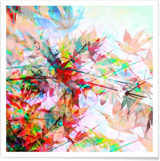 JUNIQE - Poster Abstract Autumn 2 -70x70 /Groen & Rood