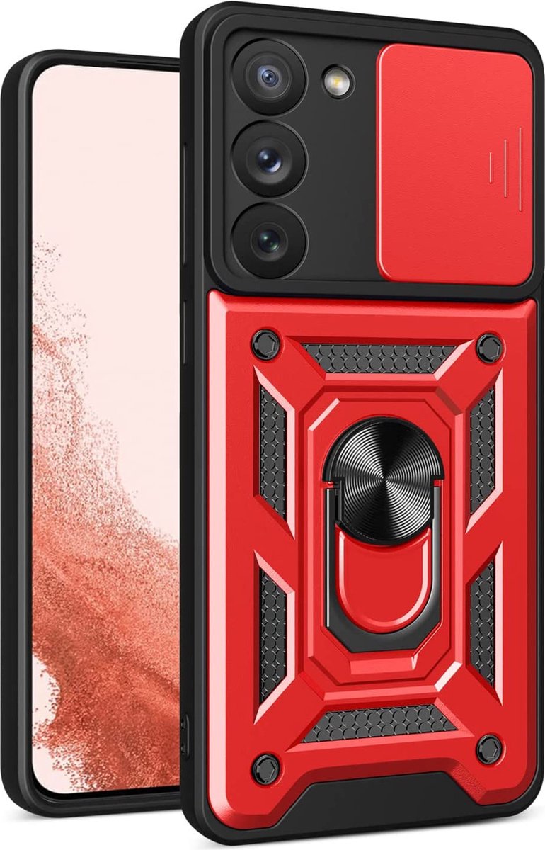 Samsung Galaxy S23 Plus hoesje met Ring Houder en camera bescherming schuifje – Rood