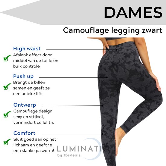 Sportlegging Dames - Yoga Legging - Fitness Legging - Sportlegging High Waist - Legging Dames - Sport Legging - Shapewear Dames - Camouflage Broek - Camo2 - Luminatic® - Black - S — afbeelding 2