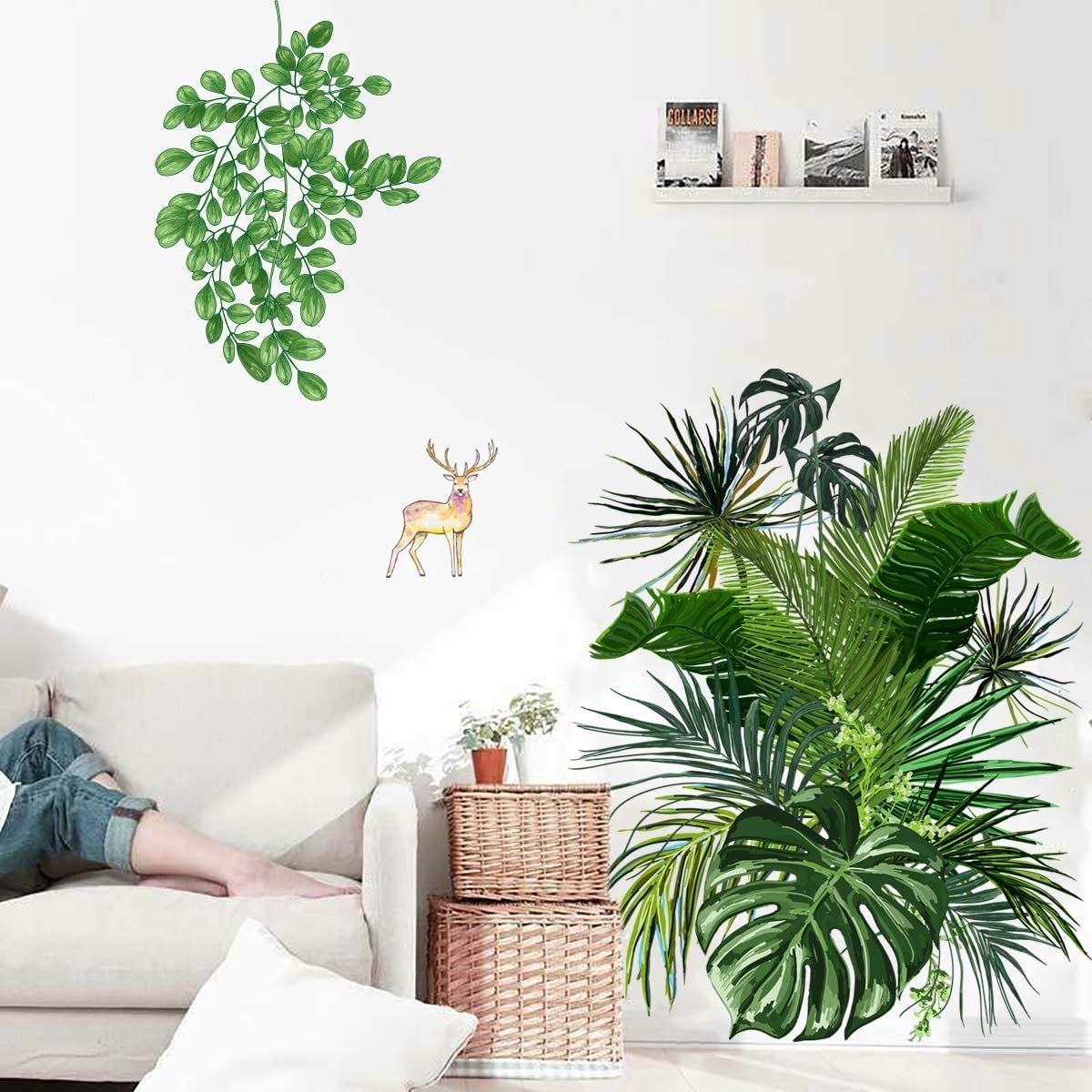 Un lot de Stickers muraux plantes tropicales,autocollant sticker mural pour  salon chambre cuisine salle de bains