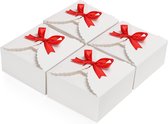 Belle Vous Coffrets Cadeaux Carrés en Papier Hobby Nervuré Wit avec Ruban Rouge (Lot de 50) - 12 x 12 x 6 cm - Petites Boites pour Cadeaux DIY Mariage et Fête , Cadeaux & Snoep