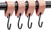 Brute Strength - Leren S-haak hangers - Roze - 4 stuks - 12,5 x 2,5 cm – Zwart zilver – Leer - handdoekhaakjes - Ophanghaken – kapstokhaak