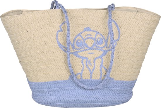 Stitch Disney - Straw shopper met rits, grote geweven tas