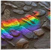 PVC Schuimplaat - Regenboog Lichtstralen op Stenen - 50x50 cm Foto op PVC Schuimplaat (Met Ophangsysteem)