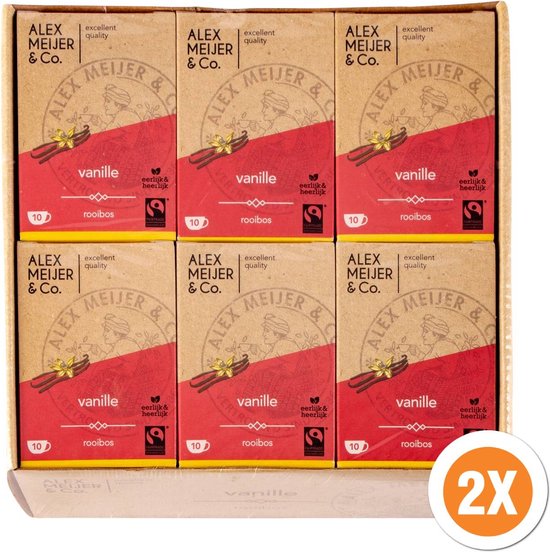 Rooibos Vanille Thee Grote Verpakking 120 zakjes 1,5 gram Alex Meijer Fair Trade