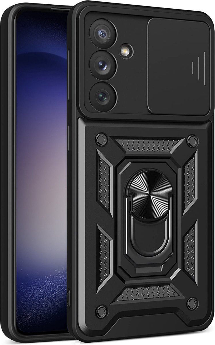 Arara Hoesje geschikt voor Samsung Galaxy S23 Plus hoesje met Ringhouder en Camera schuifje - shockproof case - Zwart