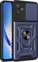 Arara Hoesje geschikt voor Samsung Galaxy A34 hoesje met Ringhouder en Camera schuifje - shockproof case - Blauw