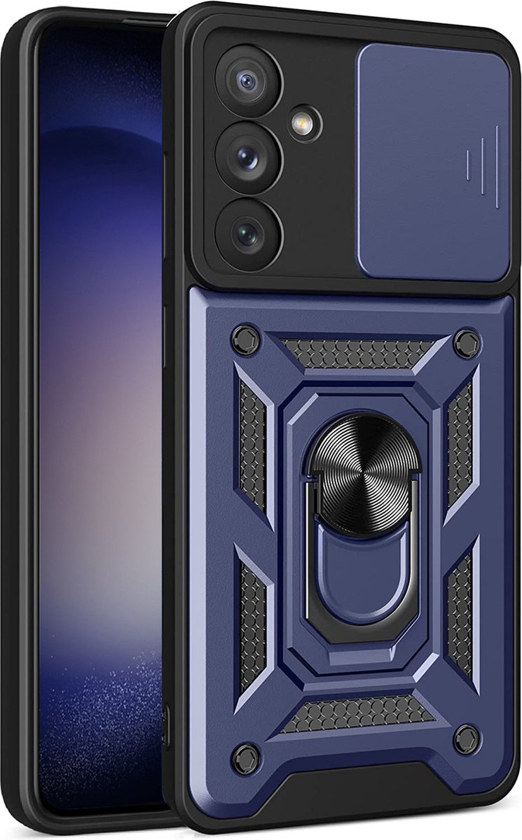 Arara Hoesje geschikt voor Samsung Galaxy S23 Plus hoesje met Ringhouder en Camera schuifje - shockproof case - Blauw