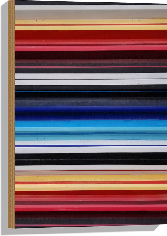 Hout - Strepen in het Rood, Geel, Blauw en Grijs - 40x60 cm - 9 mm dik - Foto op Hout (Met Ophangsysteem)
