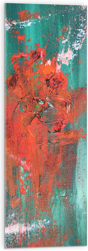 Acrylglas - Oranje Vlekken op Groene Ondergrond - 30x90 cm Foto op Acrylglas (Wanddecoratie op Acrylaat)