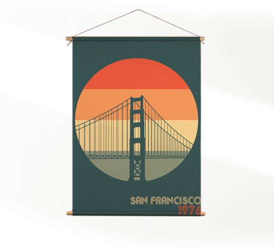 Textielposter San Francisco 1976 Golden Gate Bridge L (85 X 60 CM) - Wandkleed - Wanddoek - Wanddecoratie