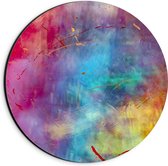 Dibond Muurcirkel - Roze, Blauwe en Gele Vlekken Mix - 20x20 cm Foto op Aluminium Muurcirkel (met ophangsysteem)