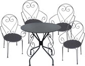 MYLIA Tuinset met tafel en 4 stoelen van metaal met smeedijzer aspect - Antraciet - GUERMANTES L 80 cm x H 89 cm x D 80 cm