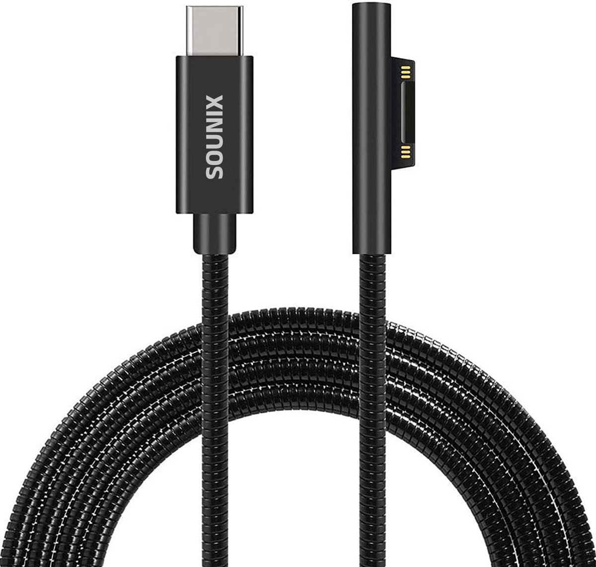 Sounix USB-C Voedingskabel - Geschikt voor Surface Pro 3/4/5/6 - 15V 3A - 1.5M - Zwart - Sounix