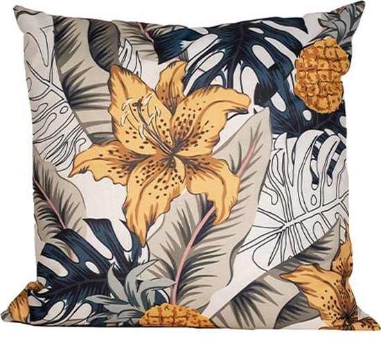 Anna's collection buitenkussen bloem - Bruin/creme - 30 x 50 cm | Leen