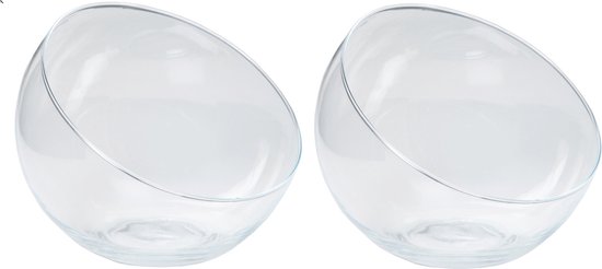 Bela Arte Bolvaas schuine schaal - 2x - transparant glas - bloemen/siervaas - D20 x H17 cm