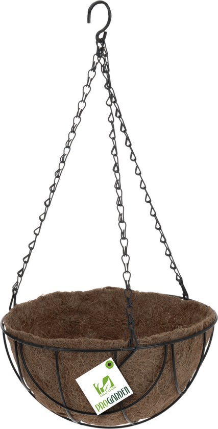 scannen Mark Verrast Metalen hanging basket / plantenbak zwart met ketting 25 cm inclusief  kokosinlegvel -... | bol.com