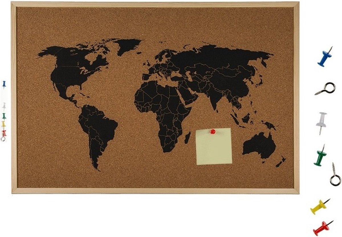 Carte du Monde en Liège 102 x 50 cm avec 10 punaises