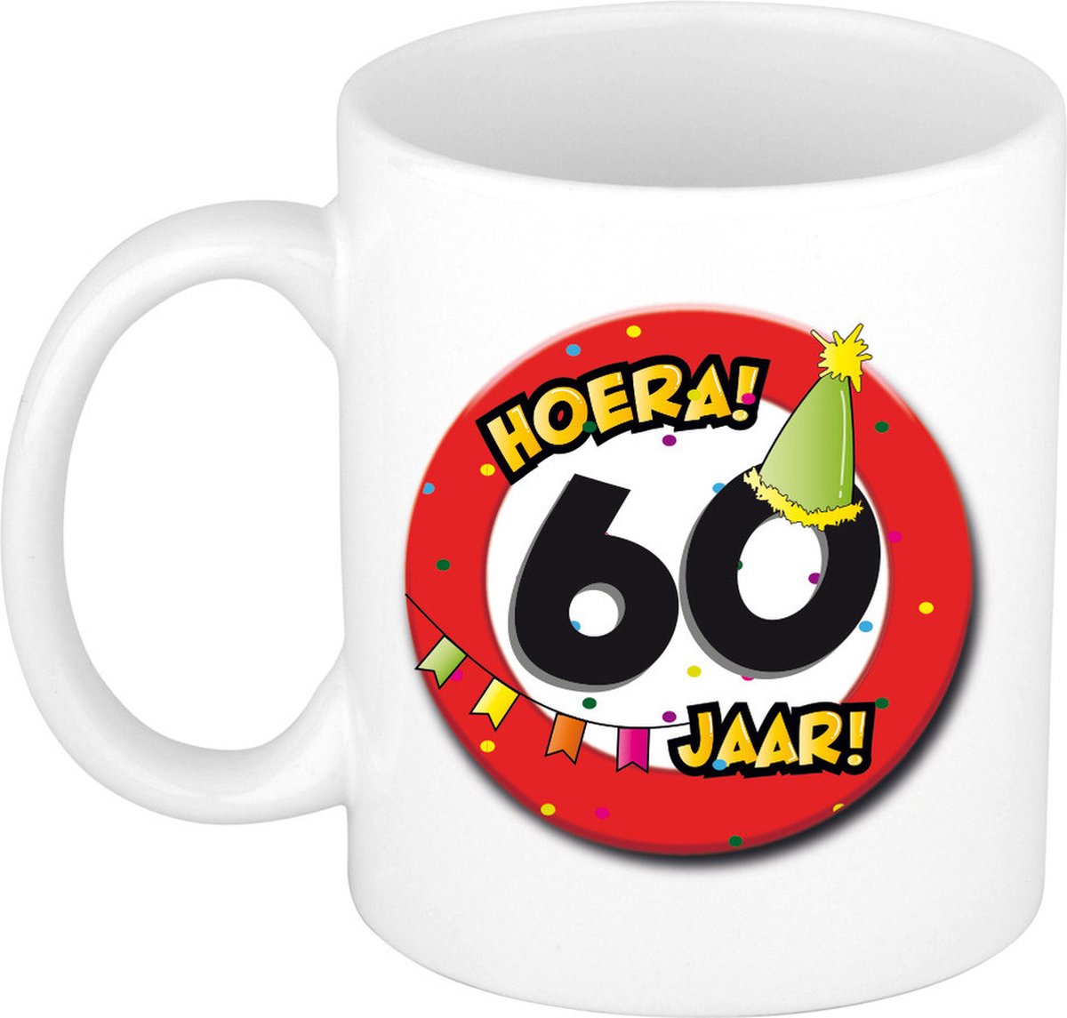Bellatio Decorations Hoera 60 jaar mok verkeersbord - keramiek 300 ml