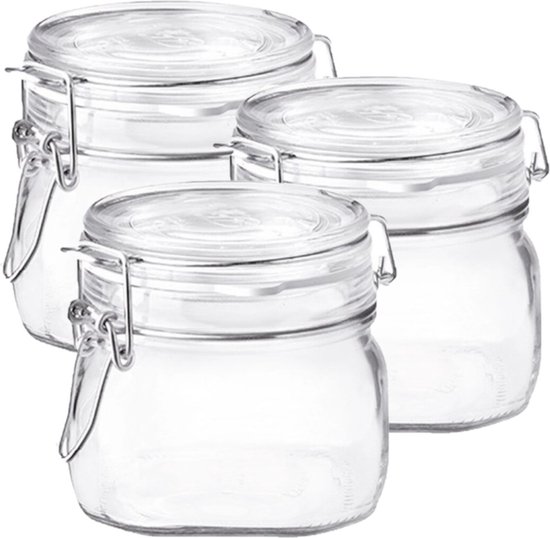 Set de 18 pots de conservation/bocaux en verre avec fermeture à support 500  ml - Pots... | bol.com