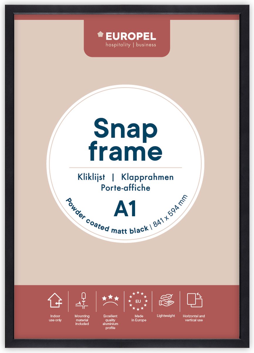 Europel Kliklijst Europel - Posterlijst - A1 - 59,4 x 84 cm - 25mm frame - Mat zwart