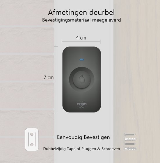 Afmetingen deurbel: 7 cm hoog, 4 cm breed. Inclusief bevestigingsmateriaal.