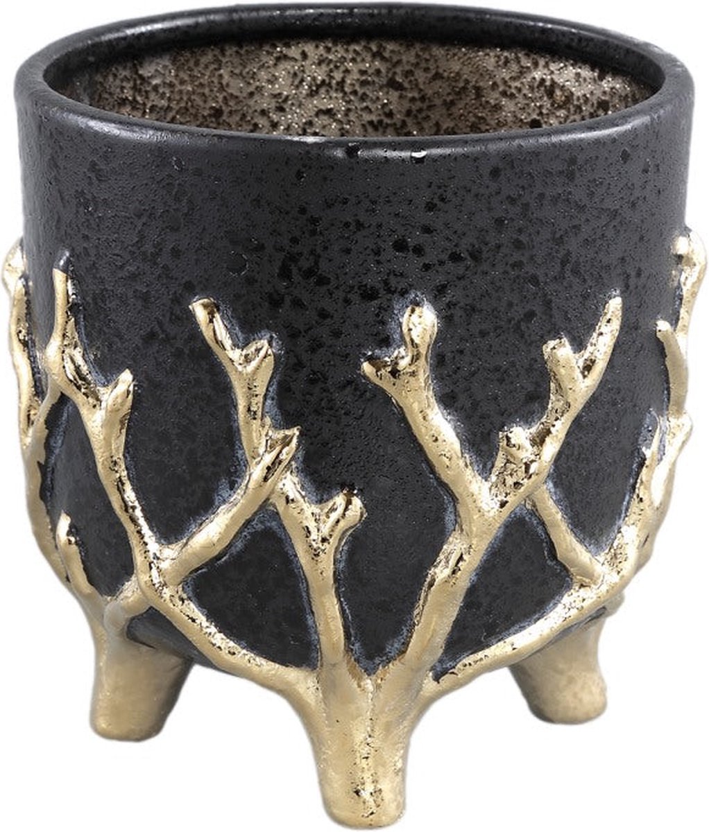 PTMD Quin Bloempot - 17 x 17 x 17 cm - Keramiek - Zwart