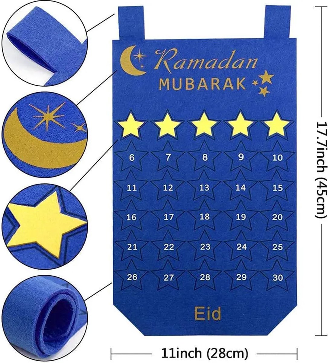 Calendrier Ramadan compte à rebours - Aid Mubarak en feutre - 30
