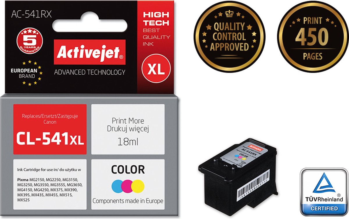 Originele inkt cartridge Activejet AC-541RX Cyaan/Magenta/Geel