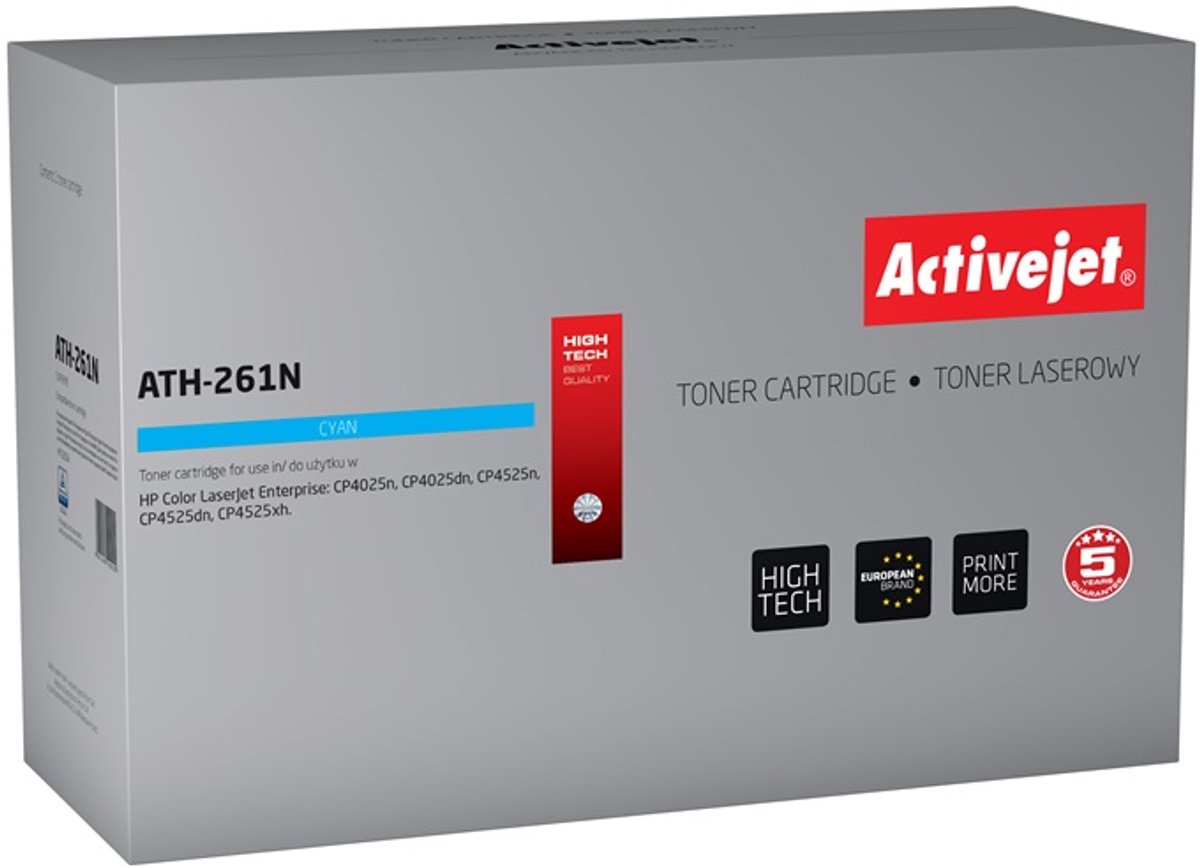 ActiveJet AT-261N toner voor HP-printer; HP CE261A vervanging; Opperste; 11000 pagina's; cyaan.