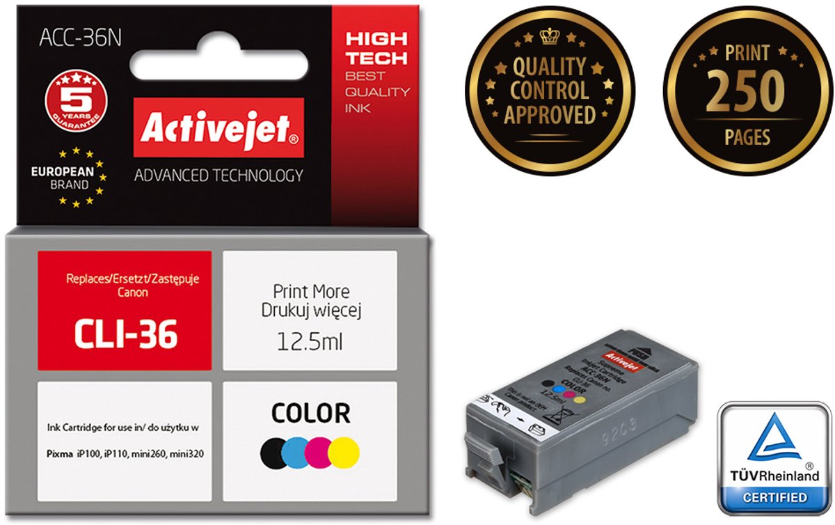 Activejet ACC-36N (Canon CLI-36 vervanging; Supreme; 12,5 ml; kleur)