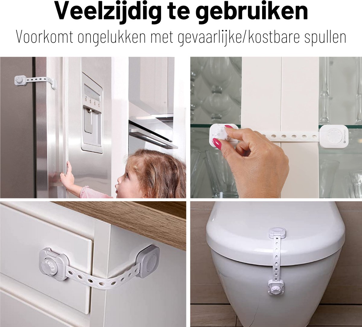 CoolFule Kinderslot Kastjes - 6 stuks Wit - Baby veiligheid - Kast- & ladebeveiliging Kinderen - Plakstickers Cadeau - Vernieuwd Model — afbeelding 3