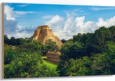 Hout - ''Piramide van de Tovenaar'' Yucatan, Mexico - 120x80 cm - 9 mm dik - Foto op Hout (Met Ophangsysteem)