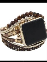 Bracelet de montre adapté pour Apple Watch-42/ 44/45mm-Style bohème- Ibiza -cuir bois-acier