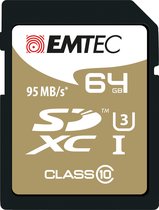 SD-kaart EMTEC 64 GB SDXC Klasse 10 - schrijfsnelheid: 85 mb/s - leessnelheid 90 mb/s
