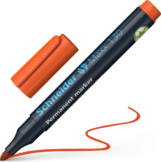 Schneider Maxx 130 permanente marker met oranje dop, schacht en oranje lijn.