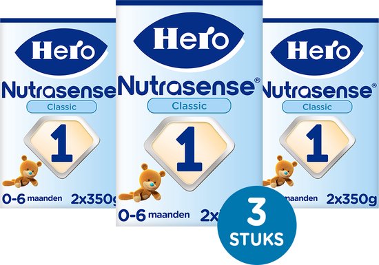Hero Nutrasense Zuigelingenvoeding Classic 1 (0-6 Maanden) - Flesvoeding - met Melkvet - Palmolievrij - 3 x 700gr (Voorheen Hero Baby Classic 1)