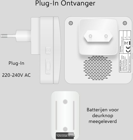 ELRO DB3000 Draadloze Deurbel Set - Plug-in Ontvanger - Bereik 300 meter - IP65 Waterdicht - 64 Melodieën - Wit — afbeelding 5