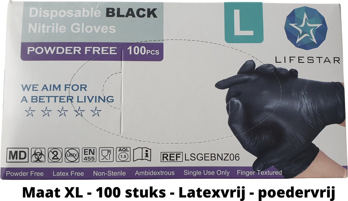 Goedkoopste Handschoenen zwart nitrile - maat XL - 100 stuks - latexvrij - poedervrij - allergievrij