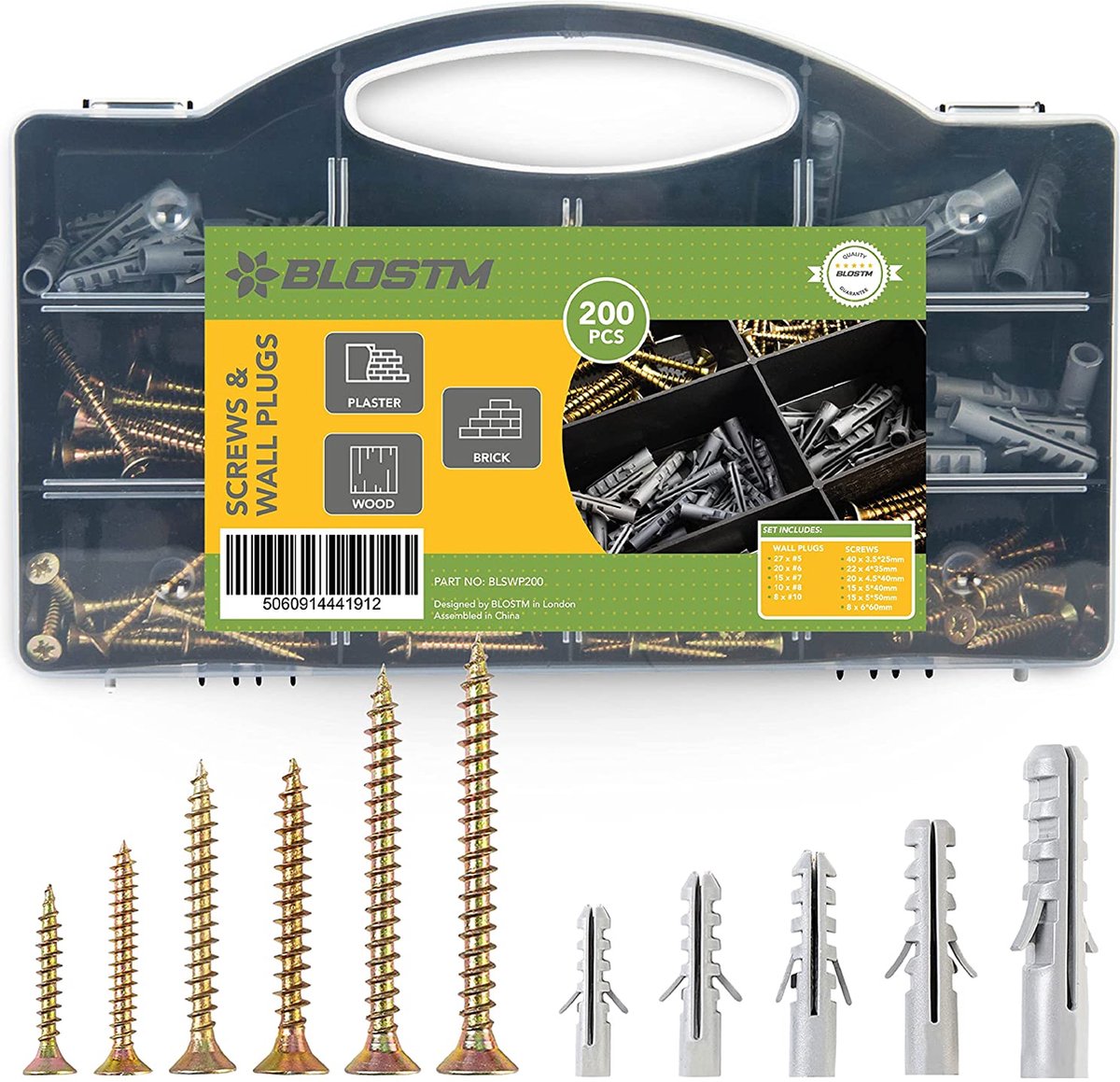 Schroeven en Wandpluggen Set 200 Stuks - Heavy Duty Houtschroeven en Pluggen Voor Gipsplaten, Baksteen en Spaanplaat