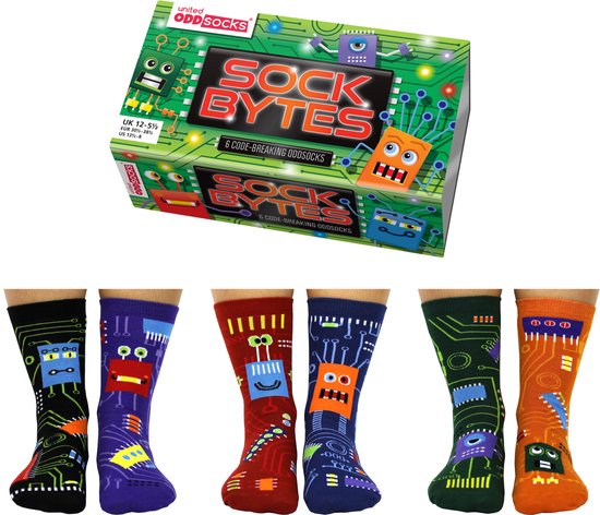 Oddsocks Bytes - Mismatched computer kindersokken - mismatch 6 verschillende sokken - maat 30-38