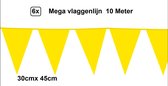 6x Mega vlaggenlijn geel 30cm x 45cm 10 meter - Reuze vlaggenlijn - vlaglijn mega thema feest verjaardag optocht festival