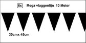6x Mega vlaggenlijn zwart 30cm x 45cm 10 meter - Reuze vlaggenlijn - vlaglijn mega thema feest verjaardag optocht festival