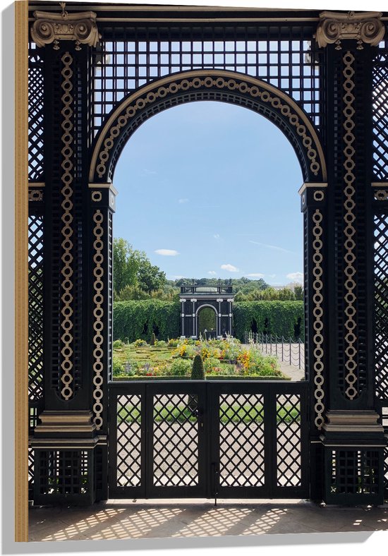 Hout - Schloss Schönbrunn met Blauwe Lucht - 50x75 cm - 9 mm dik - Foto op Hout (Met Ophangsysteem)