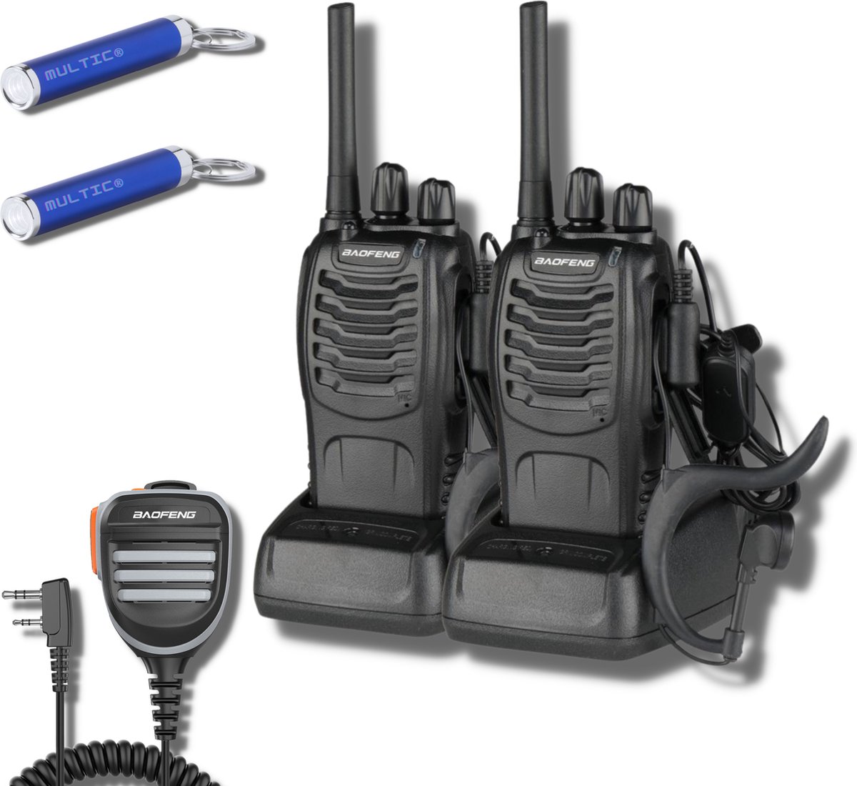 2 talkies-walkies BF-88E avec écouteurs et Lampes de poche multic +  microphone Radio